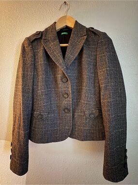 Vintage United Colors Of Benetton Classic Plaid Tailored Blazer Jacket RARE